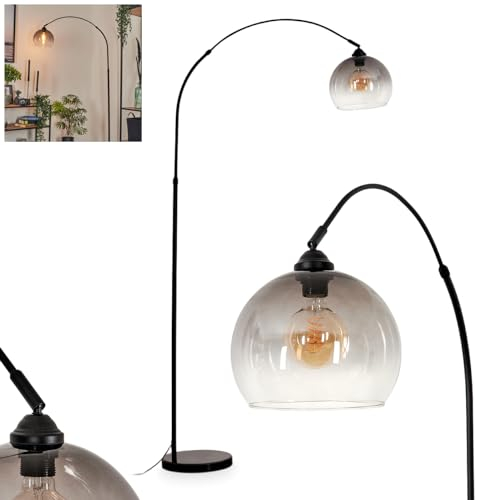 Lampada da terra Tapitapa, metallo/vetro/marmo in nero/fumo/chiaro, lampada ad arco regolabile (Ø 24,5 cm) con base in marmo, 1 x E27 max. 60 W, senza lampadina/e, interruttore a pedale
