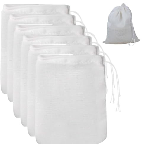 Bkrdty 6 Pezzi Sacchetti di Garza 35 x30 cm Sacchetti con Coulisse in Mussola, Riutilizzabile Filtro Tessuti per Spezie Che Fanno Formaggio, Succo di Yogurt, Yogurt caffè tè Succo Vino Forniture