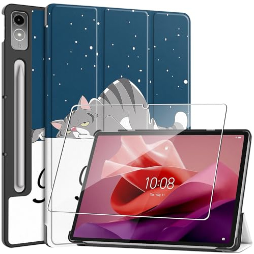 Hülle für Lenovo Tab P12 12.7 inches Tablette Case Cover+1 Stücks Schutzglas Schutzfolie,Ultra Schlank Superleicht Dreifach Falt Klapp Schutzhülle Case mit Auto Schlaf/Wach Funktion - Good Night