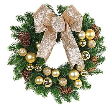 Türkranz Weihnachten Weihnachtsgirlande Weißer Gitterknotenkranz, grüner roter Knotenkranz, grüner Tee, goldene Schleife, Weihnachtskugelkranz 2023, Weihnachtskranz Adventskranz (C, One Size)