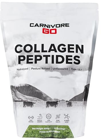 Carnivore Go 100% Grass-fed Bovine Collagen Powder - Improves Skin, Hair & Nail Health, Muscle Mass & Digestion - 400g Hydrolysed Collagen Peptides, Type 1&3 - Collagen Supplements for Women & Men