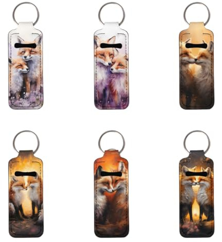 GLUDEAR Funny Print 6 Pack Chapstick Holder for Womens Girls Chapstick Sleeve Pouch Bag Accessories Keychains,Couple Fox,ONESIZE