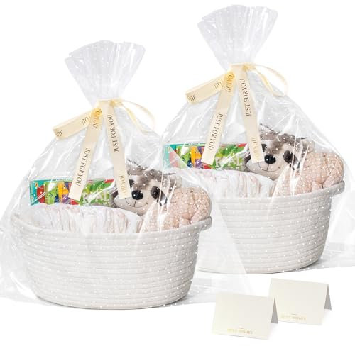 CHICVITA Weiße Körbe für Geschenke, leer, kleine Aufbewahrungskörbe für Handtücher, Baby-Geschenkkorb für Kinderzimmer, niedlicher Korb für Dekoration, gewebter Seilkorb, 30,5 x 20,3 x 12,7 cm, 2