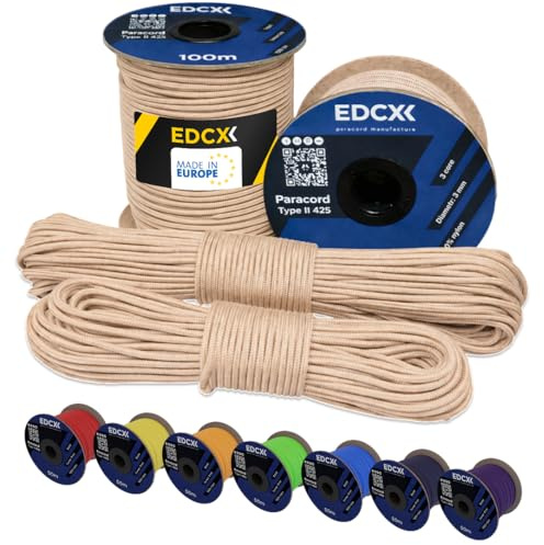 EdcX 3 mm Nylon Paracord 425 (15, 30, 50 and 100m) – 3 mm Type II, 100% Nylon Rope, 3 Strand Rope, 3 mm Nylon Rope in Many Colors (Tan, 15 m)