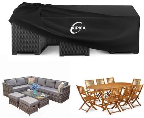 Kipiea Fundas para Muebles de Jardín, Fundas Muebles Exterior Impermeable, 420D Tela Oxford Funda Protectora Para Conjuntos de Muebles Anti Viento, Funda Mesa Exterior Anti-UV- 280x213x71cm