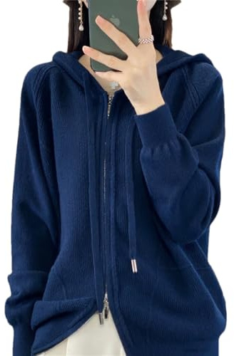 Wvapzxx Automne et Hiver Femmes Cachemire Capuche Cardigan Pull Manteau, Bleu algue, L