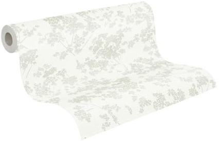 A.S. Création Vliestapete 10,05 m x 0,53 m mit Landhausflair - Weiß, Grün, Grau - florale Mustertapete Made in Germany - 395482