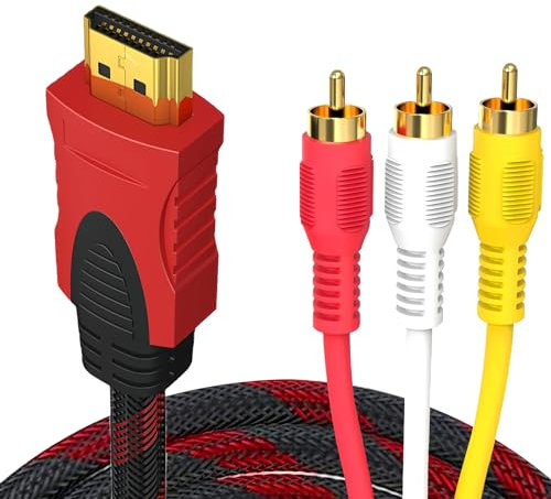 Wonvify Adaptateur HDMI vers RCA 1080P, HDMI Mâle vers 3-RCA Vidéo Audio AV Mâle, Adaptateur Cordon Émetteur 1,5M OD 7 mm (Pas de puce, doit être utilisé avec un appareil de décodage)