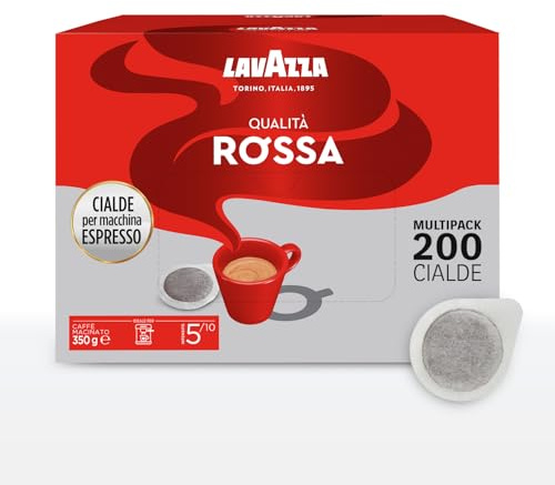 Lavazza, Qualità Rossa, Caffè in Cialde, 4 Pack da 50 Cialde, per un Espresso Equilibrato e Pieno, con Note Aromatiche di Frutta Secca, Arabica e Robusta, Intensità 5/10, Tostatura Media