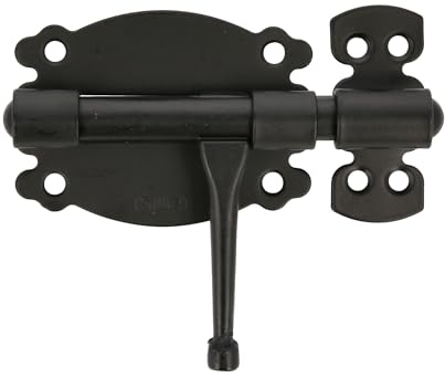 Amig - Pasador de Sobreponer para Puertas y Muebles Mod. 484 - Pestillo de Seguridad para Cierre Horizontal - Material Acero con Eje de Zamak - 80 mm - Estilo Rústico - Negro