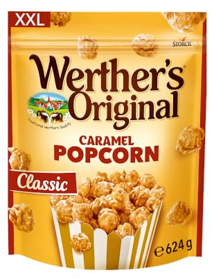 Werther's Original Caramel Popcorn Classic XXL - 1 x 624 g | Knackiges Popcorn mit Sahne-Karamell-Überzug, Snack mit Karamellgeschmack ideal zum Teilen, für Serienabende oder Partys