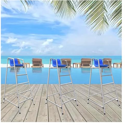 Chaise de sauvetage/piscine sauveteur Échelle Lot de 3 chaises de sauveteur hautes d'extérieur, tabouret de bar amovible en acier inoxydable 304 au bord de la piscine, chaise d'observation de sauvetag