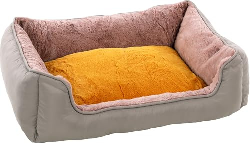 Flamingo Korb für welpe Oddi Rechteck Ocker 60x50x20cm - Abnehmbarer bezug mit reißverschluss - Waschbar - Rutschfester Boden