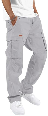 TARAINYA Pantalon Cargo Homme en Coton Souple avec Cordon de Taille et Poches Utilitaires S-3XL C Gris S