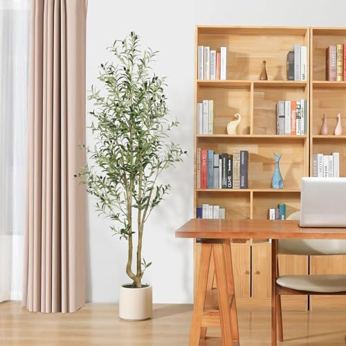 Alupssuc 6FT Artificial Olive Tree, Faux Olive Tree with Curved Trunk & Lifelike Leaves in White Pots, 6 Feet Big Tall Fake Plants for Home Office Living Room Indoor Outdoor Decor, 180cm
