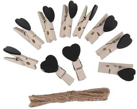 Amosfun 10stücke Holzklammern in Herzform Schwarz Mit Schnur Für Hochzeit Deko Und Party Hängeklammern Bastelzubehör Zum Aufhängen Von Fotos Und Memos