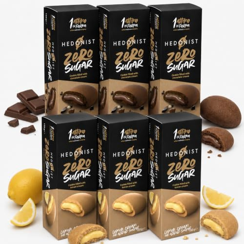 1 Attimo in Forma Biscotti Hedonist Zero Sugar Ripieni con Fresca Crema: 3 Pack al Limone e 3 Pack al Cioccolato Senza Zuccheri Aggiunti, Snack Leggero e Delizioso - 150g (6 Pezzi Totali)