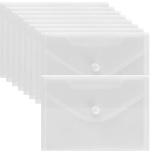 50 Stück Dokumententasche A6 Transparent, Dokumentenmappe mit Druckknopf | KEILEOHO Kunststoff Transparente Mappe für Dokumente Organisieren, 170 x 120 x 1,6 mm