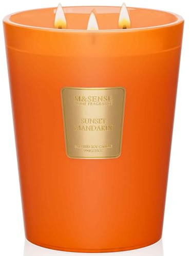 M&SENSE Duftkerze im Glas Mandarine große Kerze mit 3- Dochte Sauber Verbrennung Natürliche Soja Duftkerze mit 150 Stunden lange Brenndauer schöne Kerze bio für die Heimdekoration