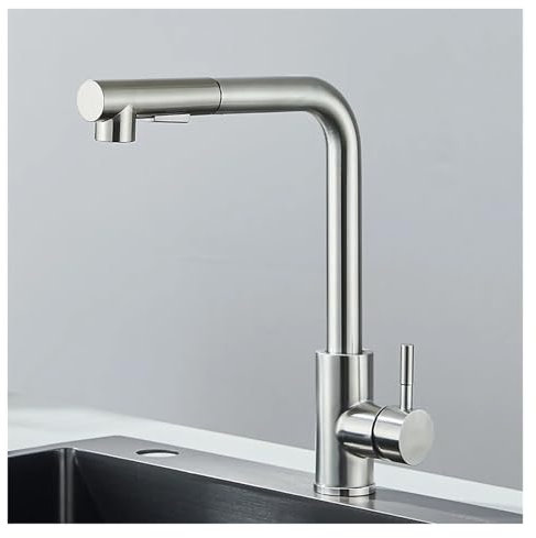 Ausziehbarer Wasserhahn für Küchenspüle, Doppelmodell, Wassersprühdüse aus Edelstahl, warmes und kaltes Wasser (gebürsteter Nickel)