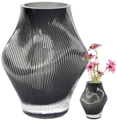 Vaso in Vetro Moderno – Vaso Decorativo Interamente Fatto a Mano per Fiori, Tulipani e Rose – Centrotavola Elegante per Soggiorno, Camera da Letto o Matrimonio – Decorazione per la Casa – Nero