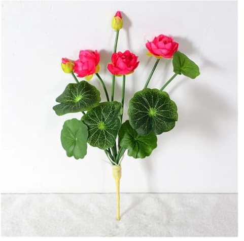 Lotus Artificiel Faux Mini Lotus de printemps, 12 pouces de longueur, Simulation de nénuphar, feuille verte for mariage, fleurs artificielles décoratives for la maison Pour Aquarium, Piscine, Bassin(R
