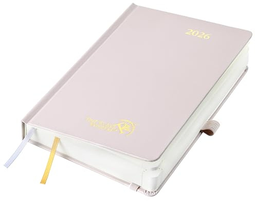 POPRUN Kalender 2026 Tagesplaner 21,5 x 14,5 cm, Tageskalender A5 1 Tag 1 Seite (Montag - Sonntag), Terminplaner (Jan.2026-Dez.2026) mit Hardcover, Stiftschlaufe - Hellrosa