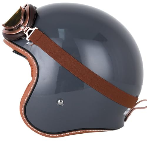 WZGGTEAM Open Face Motorbike Helmet, Retro Motorcycle Half Helmet with Goggles, ECE22.05 Approved, Motorbike Open Face Crash Jet Helmet for Men Women