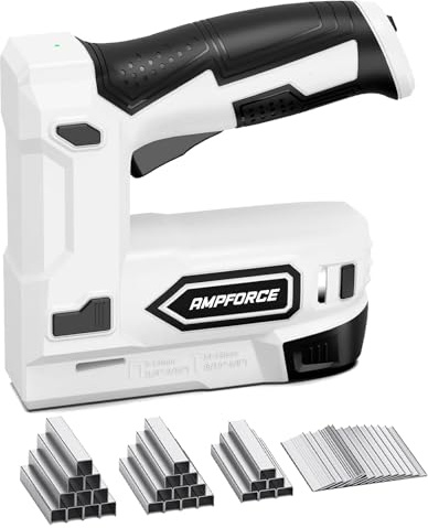 AMPFORCE Electric Staple Gun, 2 in 1 Lithium-ion Electric Stapler, 4V Cordless Brad Nailer Kit with Staples Nails, USB Charger, Power Tacker for Upholstery, Material Repair, Carpentry, DIY