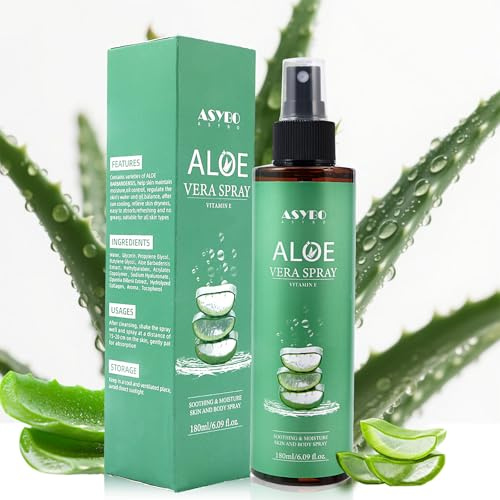 ASYBO Aloe Vera Spray 180 ml - 99% Organic Pure Aloe Vera Spray for Face, Body & Hair, After Sun Facial Moisturizer with Vitamin E, Fast Absorbing and Easy to Carry