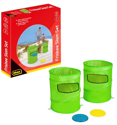 Idena 40381 - Juego de Lanzamiento Frisbee Slam Set Outdoor, 2 cestas Plegables, 1 Disco Azul y 1 Disco Amarillo⌀ 20 cm, tamaño 48 x 38,5 cm, para Adultos y niños a Partir de 6 años