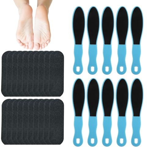 10 stück Hornhauthobel Doppelseitige Fußfeile Hochwirksame Hornhautfeile, Hornhautraspel Fuß für verhärtete oder trockene Haut zur Entfernung abgestorbener Haut mit 20 stück Schleifpapier (Blau)