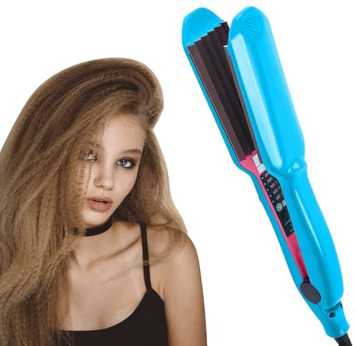 KBIBCK Hair Crimpers for Women, Hair Crimper for Volumizing with 5 Heat Setting, Professional Crimping Iron, Volumizing Hair Iron for Girls, 30s Rapid Heating for Fluffy Hairstyle, Corn, Waves (Blue)