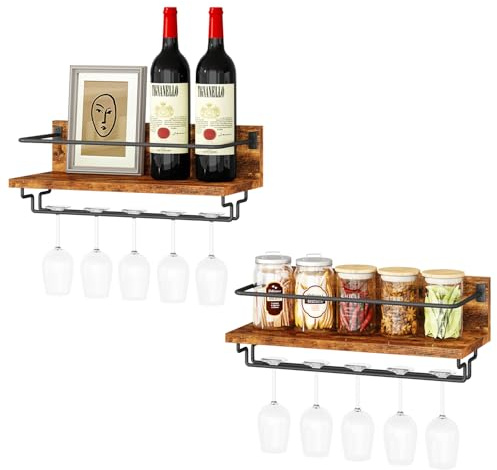 IBUYKE Estante de Pared,Juego de 2,Botellero Vino Madera,Marrón TMJ910H