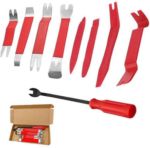 DIFLAX 9 Set Smontaggio per Riparazioni Auto 4 Leve di Plastica 5 Cunei in Metallo per Finiture avec Strumento di Leva Attrezzi per Smontare e Installare Finiture Auto Pannelli Porta Radio e Cruscotto