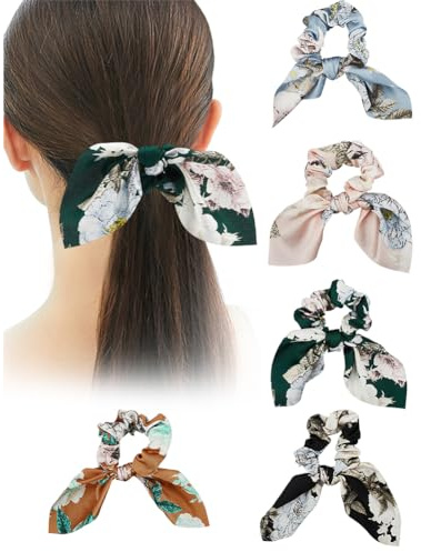 BEAMARKER 5 st rosett elastiska hårband modetryck hår halsduk hårsnodd damer långvariga flätor hästsvans hållare vintage blommig mjuk elegant rosett hårsnodd för kvinnor