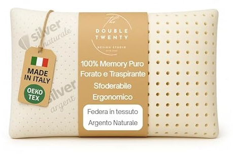 Cuscino in Memory Foam | Ergonomico e Traspirante | Supporto Ottimale per Collo e Cervicale, Adatto a Tutte le Posizioni del Sonno | Fodera Ipoallergenica in Argento Naturale | (13 cm)