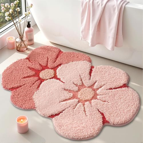 Dermalyx Blumiger Blumen Baño Alfombra, Suave Plush Veludo Rojo Alfombra Absorbente Anti-Deslizante para Baño, Cocina, Lavamanos, Dormitorio y Cuarto de Niños.