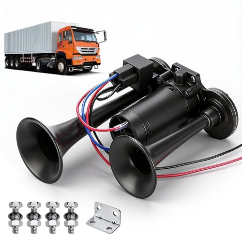 Wxeadu LKW Hupe 12V, 600DB Super Laut Air Horn, Doppelrohr Lufthorn, Autohupe mit Kompressor, Lufthorn Drucklufthorn Laute Hupe Kit für alle 12V Fahrzeuge LKW Lörries Züge Boote Cars Vans