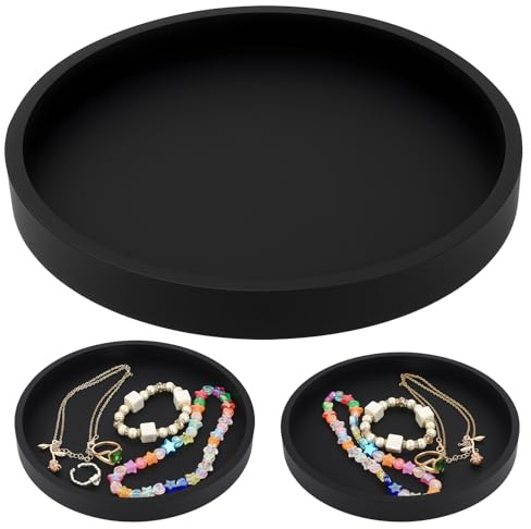 Black Trays for Cosmetics, Jewelry Tray Decorative Plate Bowl, Round Black Silicone Bathroom Trays for Toiletries Makeup Vanity Dressing Table Tray(7x7x0.74 inch)