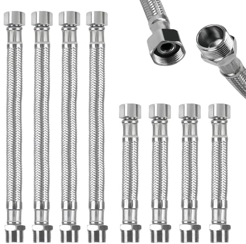 8 Stück Flexschlauch 3/8, 304 Edelstahl Panzerschlauch 3/8 Zoll Flexschlauch Verlängerung Wasseranschluss Verlängerung Anschlussschlauch Armatur für Wasserhahn Bad Küche(20cm/10cm)