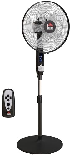 HOMCOM Kraftfull stående fläkt 50 W, höjdjusterbar fläkt 118–138 cm, fjärrkontroll, 5 blad 40 cm, 3 lägen och 3 hastigheter, 85° oscillation och timer, svart