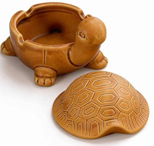 Keramik Mülleimer mit Schildkrötenmotiv und Abnehmbarem Deckel Kleiner Aufbewahrungsbehälter für Schlüssel und Schmuck Mini Mülleimer mit Rutschfestem Boden für Schreibtisch Regal Homeoffice(A)