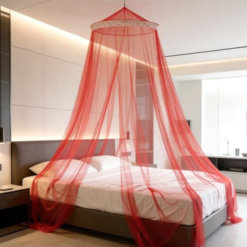 Großes Moskitonetz, Himmelbett Vorhänge für Einzel Doppelbett Rund Kann Drinnen Und Draußen Verwendet Werden Outdoor Moskitozelt Geeignet für Camping Reisen Und zu Hause (Rot 0.6 X 2.5 X 8m)