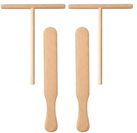 4-Teiliges Crepes Verteiler Set Aus Buchenholz, 2x Crepes Wender 2x 12cm Teigverteiler, Profi Crepe Zubehör Für Pfannkuchen Palatschinken, Natürliches Holz Backwerkzeug Für Crepes Maker Pfanne