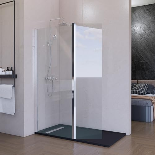 Mampara de Ducha Fija con Panel Abatible Cromo 70 cm + 40 cm – Cristal Templado 8 mm Antical – Mampara Walk In Reversible para Baño Moderno – HOGAKIS