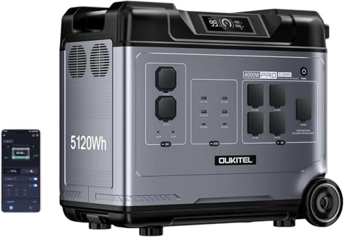 OUKITEL P5000 Pro 5120Wh Estacion de Energia Portatil, 4000W LiFePO4, Batería de Gran Potencia, Generador Solar, carga rápida de 3200W, para Camping, RV, Apagón