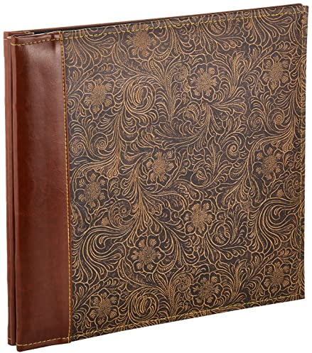 Pioneer 12 Inch by 12 Inch Postbound Embossed Sewn Leatherette Cover Memory Book, Brown