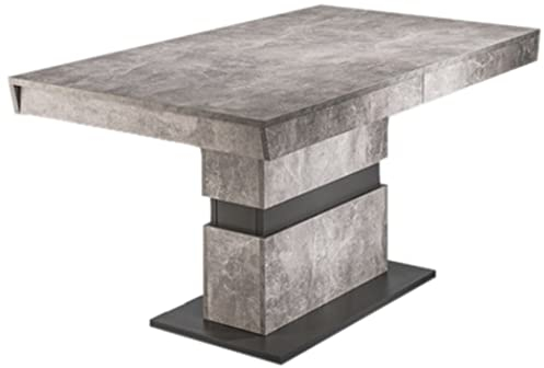 byLIVING Esszimmertisch MATTHEW / Küchen-Tisch 140 cm mit Auszugsfunktion auf 195 cm / Auszugstisch Beton-Optik grau / Esstisch ausziehbar mit Einlegeplatte / B 140-195, H 75, T 90 cm