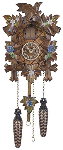 SELVA Kuckucksuhr Edelweiß Handgefertigt im Schwarzwälder Stil – Made in Germany – In Nussbaum gebeiztes Holzgehäuse, detailreich verziert – Eine traditionsbewusste, schöne Wanddekoration. - C337472